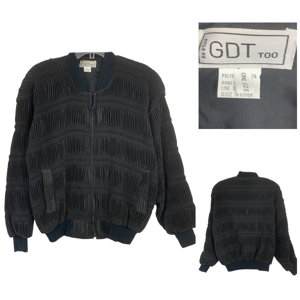 Vintage 1980's GDT Too Unusual Black Pleated Bomber Jacket Korea OSFM